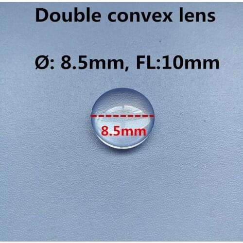 Small diameter 8.5mm focal length 10mm pmma double convex lens