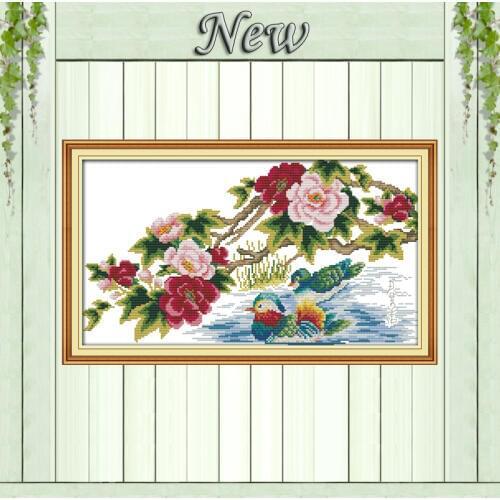 Mandarin ducks playing in the water bird counted print on canvas DMC 11CT 14CT DIY kits Cross Stitch embroidery needlework Sets