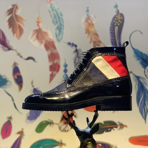 Brogues Boots Men Lace Up Cow Leather Handmade Ankle Boots Brand Carved High Top Dress Office Shoes Male Oxford Botas Plus Size