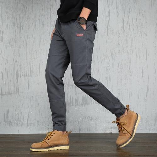 Ankle-Length Pants Mens Cotton Twill Jogger Pants Expandable Drawstring Waist Multi Pocket Men Trousers 2020 Summer