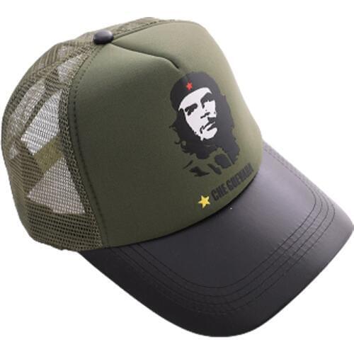 PU Leather Brim Printed Army Green Mesh Back Trucker Baseball Cap Cool Summer 5 Panel Caps for Men Big Size 60cm