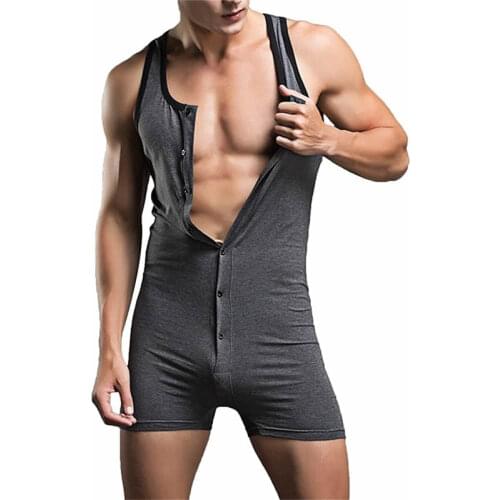 Mens Undershirts Cotton One-Piece Bodysuit Wrestling Singlet Sports Leotard Fitness Jumpsuits Button Mens Vest Boxers Underwear