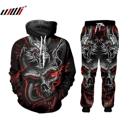 UJWI New Fashion 3D Jackets Men Tracksuit Sets Mens set Dragon Skull Men Casual Zipper Set Autumn Tracksuit Set Male Sweatshirt