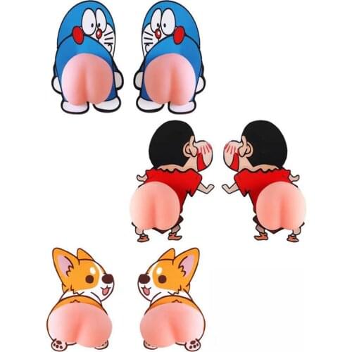 2pcs Car Sicker Door Anti-collision Strip Scratch-proof Rear View Mirror Protection Sticker Cartoon Cute Ass Decoration Stickers