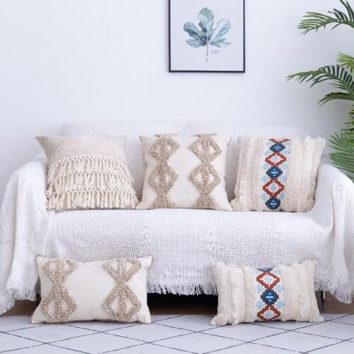 Tassel Decorative Cushion Cover Beige Pillow Cover 45x45cm Handmade Pillow Case for Living Room Sofa Bed Home Decor