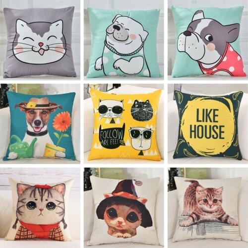 Nordic Cartoon Crown Cat Dog Print Red Green Pillow Cover Geometric Sofa Cushion Home Decorative PillowCase Throw Pillow