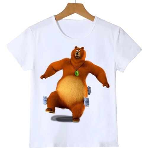 New arrival 2021 t-shirt for girls boys sunlight Grizzy bear animal print tshirt girls boys cute kids clothes funny t shirt tops