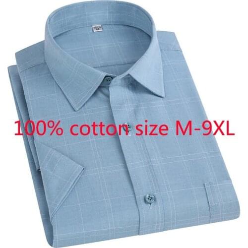 New Arrival Fashion Spring Summer 100% Cotton Men Short Sleeve Super Large Casual Formal Plaid Casual Shirts Plus Size M-8XL 9XL