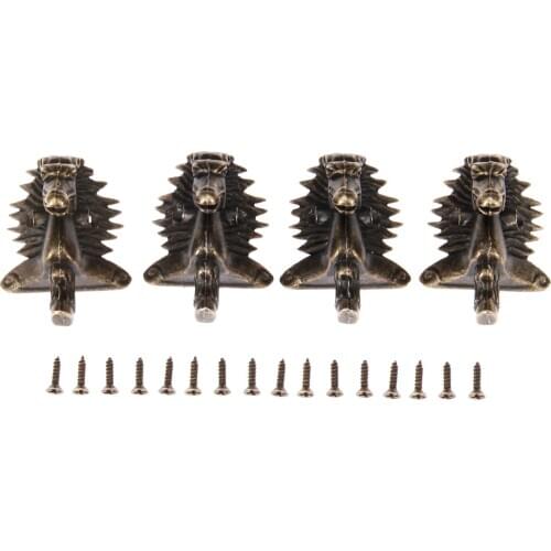 4pcs Horse Head Corner Decor Protectors Antique Bronze Jewelry Gift Box Feet Wood Case Leg Guard Old Fashion w/screws 39mm*24mm