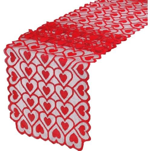 Valentines Day Table Runner Red Heart Lace Tablecloth Dresser Scarf For Valentine Mothers Day Wedding Party-ABUX