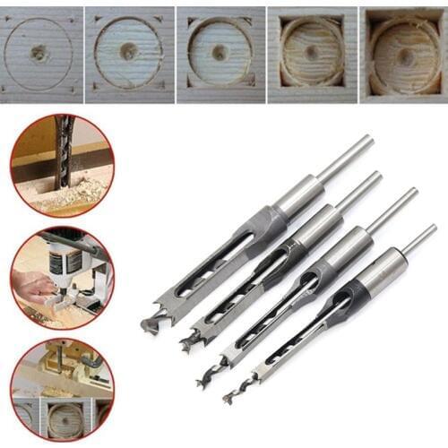 Dreamburgh 6.4/8/9.5/12.7mm HSS Twist Drill Bits Square Auger Mortising Drill Set Square Hole Woodworking Drill Tools Kit Set