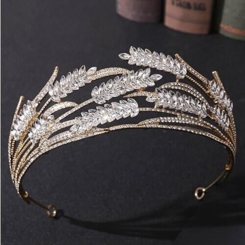 Bridal Tiaras and Crowns Ear of Wheat Crystal Rhinestone Headbands for Women Bride Noiva Bridesmaid Wedding Hair Jewelry