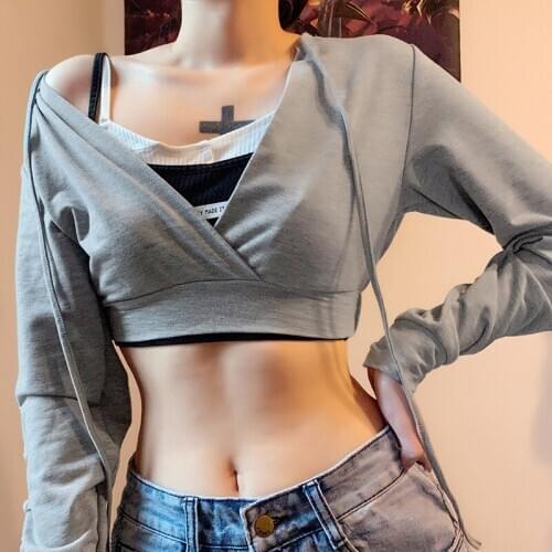 V Neck Casual Tee Streetwear Skinny Crop Tops Woman Clothes Womens T-shirt Autumn Long Sleeve T Shirt for Female
