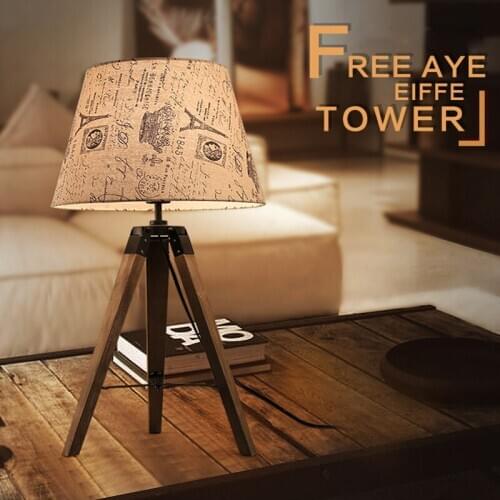 Vintage Table Lamp Wood Eiffel Tower Fabric Table Lamps for Living Room Beside Table Lights Art Deco Bed Lamp Table Decorative