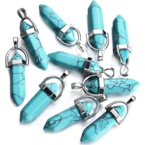 Yingwu Natural Stone Black Lava stone Hexagonal Column Pendulum Pendant For Necklace Fashion Charms Jewelry 5pcs Lot