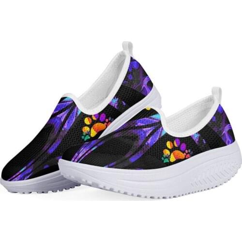 WHEREISART Shoes Woman Funny Dog Paw Design Summer Breathable Comfortable Women Flats Height Increasing Slip-on Sneaker Zapatos