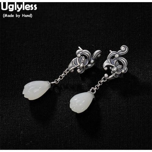 Uglyless Exotic Thai Silver Handmade Bat Earrings for Women Elegant Magnolia Flower Earrings Solid 925 Silver Fine Jewelry Gems