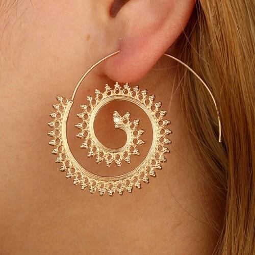 Screw Swirl Big Drop Earring Women Gold Silver Color Geometric Brincos Steampunk Party Spiral Earrings Indian Jewelry