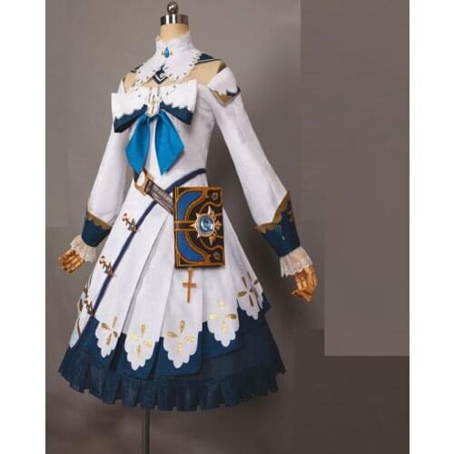 Game Genshin Impact Barbara Cosplay Costume Women White Lolita Dress Kawaii Maid Outfit Halloween Costume for Women
