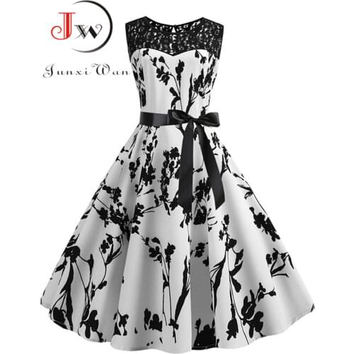 Floral Print Vintage Dress Women Summer A Line Lace Party Dresses Robe Tunic Casual Plus Size Office Ladies Work Dress