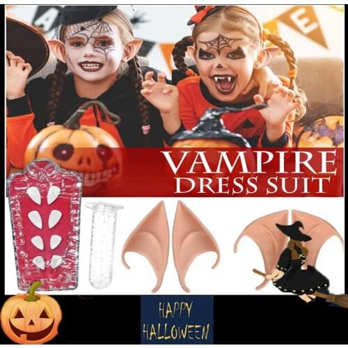 1Pair Vampire Ears Halloween False Ears Cosplay Props Teeth Fangs Vampire Costume Props Mysterious Fairy Ear Party Supplies