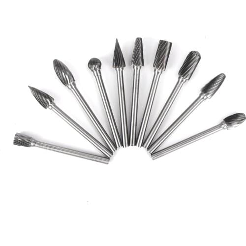 10pcs 3mm Shank Double Lines Tungsten Steel Carbide Burr Set 6mm Head Rotary