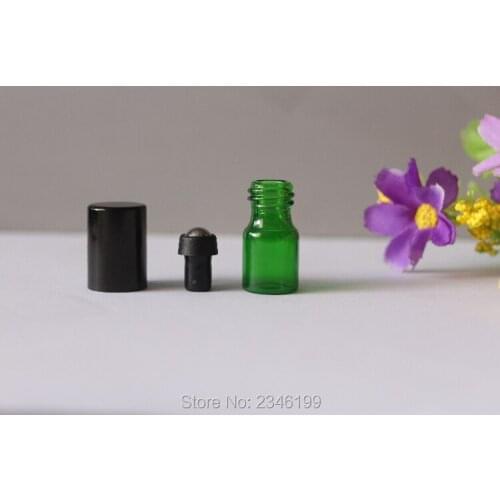 2ML100pcs/lot Empty Green Essential Oil Glass Bottle,Sample Perfume Refillable Container,DIY Steel Roll On Glass Cosmetic Bottle