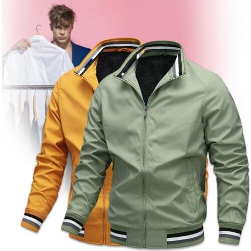 40% Dropshipping!2021 New Fashion Men Spring Autumn Plush Long Sleeve Zipper Polyester Solid Color Outwear Coat