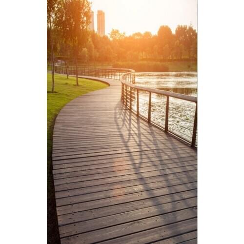 5x7ft Wooden Road Tree Lake Grass Photography Backdrops Photo Props Studio Background