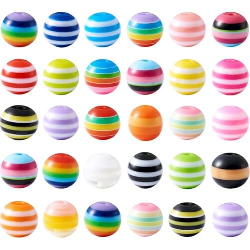 6mm 8mm 10mm Round Rainbow Candy Color Bead Resin Stripe Spacer Balls Beads for Earring Bracelets Making