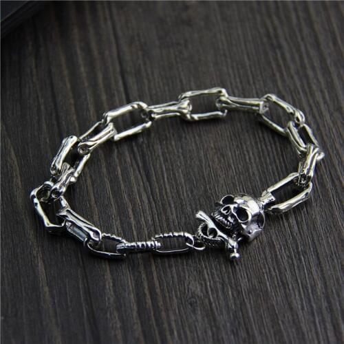 S925 sterling silver bracelet and retro fashion jewelry Silver Skull