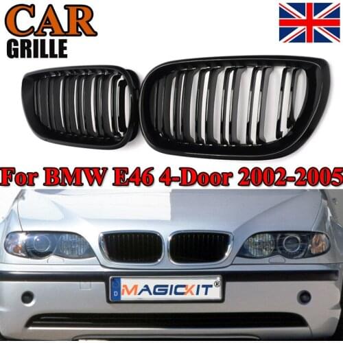 MagicKit Glossy Black Dual Line Slat Front Grilles Grill for BMW E46 Sedan/Touring 02-05