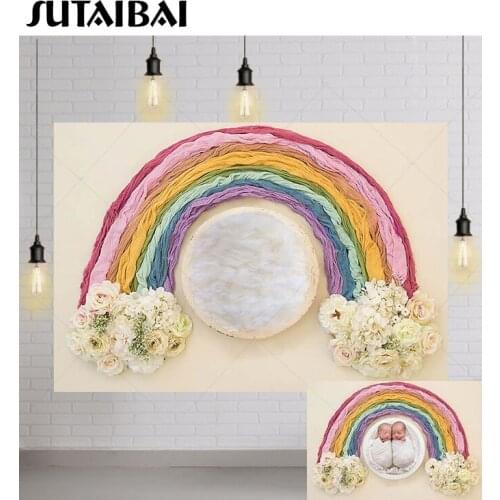 Rainbow Flowers Backdrops Newborn Baby Shower Portrait Photography Background Photoshoot Studio Photocall Photophone Decorations
