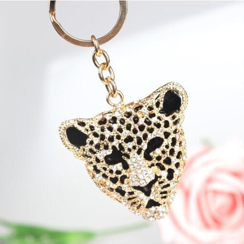 Leopard Head Cute Crystal Charm Purse Handbag Car Key Keyring Keychain Party Wedding Birthday Gift