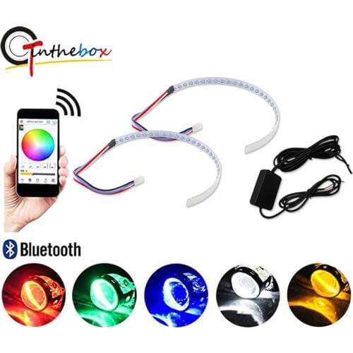 GTinthebox (2) Bluetooth Remote Control 30-SMD RGB LED Demon Eye Halo Ring Kit For Car Auto Motorcycle Headlight Projectors