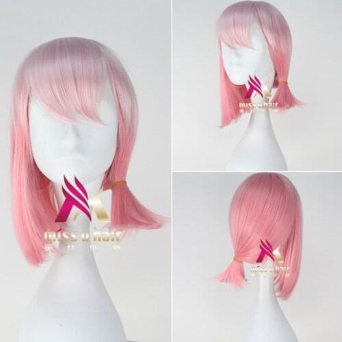 Happy Tree Friends Giggles Short Wig Synthetic Wavy Costume Cos-play Hairpiece Sky Pink Colors Heat Resistant Hair +wig cap
