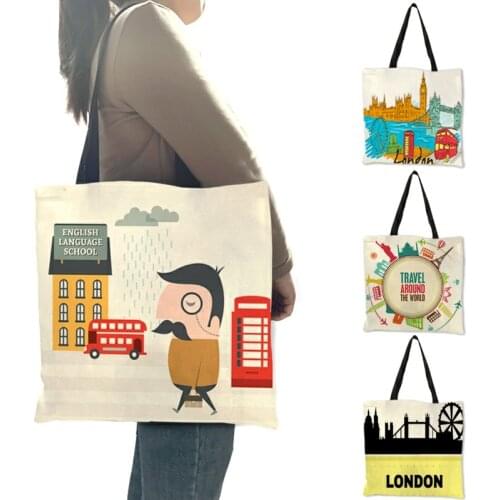 Exclusive Design Linen Handbag Sac A Main London River Paris Landscape Printing Shoulder Bag Practical Tote Bags Bolsas Feminina