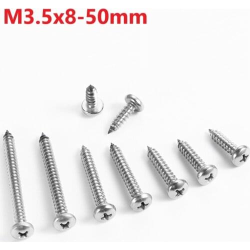 M3.5 304 Stainless Steel Cross Recessed Pan Head Self Tapping Screws 3.5mmx8 10 12 14 16 50 60mm Extend Self Tapping Screws