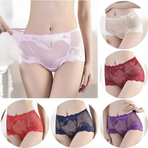 Fashion Flower Lace Panties Women Cozy Lingerie Briefs Underpant Mid Waist Intimates Underwear Sexy