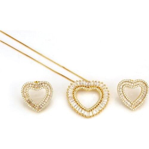 OMYFUN Factory Price Fashion Heart Stud Earrings Necklace Silver Gold Black Color Anel Collar Joyeria Feminina Colar Bijoux Hot