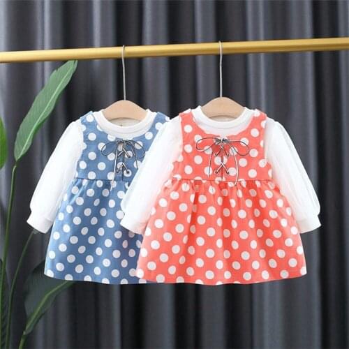 Fashion Autumn 2PCS Clothes Set Girls Children Kids Baby Long Sleeve Tops T-shirt+Dot Polka Tank- Dress Outfits Suits ADK342
