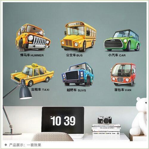 Cartoon Cars Trucks Bus Engineering truck Wall Stickers Parlor Kids Boys Bedroom nursery Home Decor Wall Art Decor Poster Decals