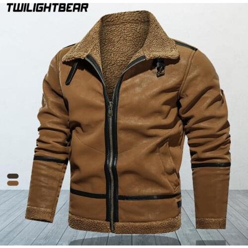 Winter Mens Fur Leather Jacket Coat Male Oversized Vintage Casual Motorcycle Jacket Men Brand Clothing Outwear EUR Size BF771