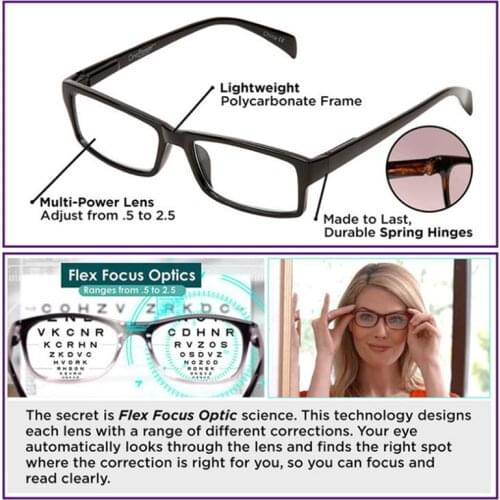 Mulifocal One Power Readers High Quality Women Men Auto Adjusting Bifocal Reading Glasses +50 to +250