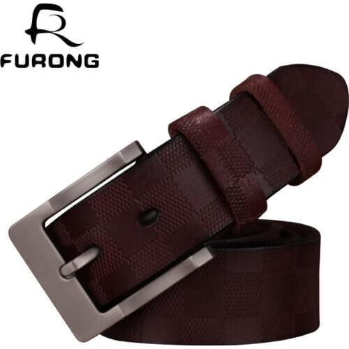 FURONG Genuine Leather Belts For Men Pin Buckle Male Belt Jeans Accessories Embossing Men Belts Riemen Voor Ceinture FR048