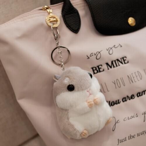 Hamster Plush Toy Cute Keychain Schoolbag Accessories Mouse Cartoon Doll Girl Gift Kawaii Car Key Phone Lanyards Pendant Keyring