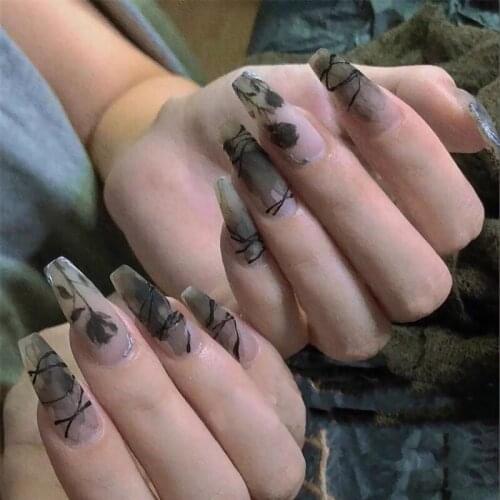 Fake Nails Fairy Mourning Rose Wear Nail Art Stickers Finished Nail Art Stickers 24 Nail With Glue Birthday Gift Nail Art