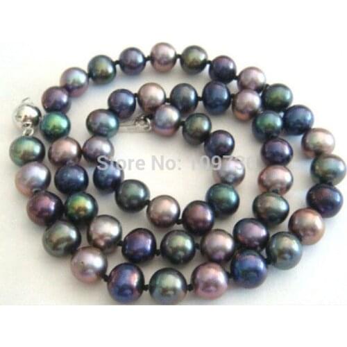 NATURAL TAHITIAN GENUINE BLACK PEACOCK GREEN MULTIC PEARL NECKLACE