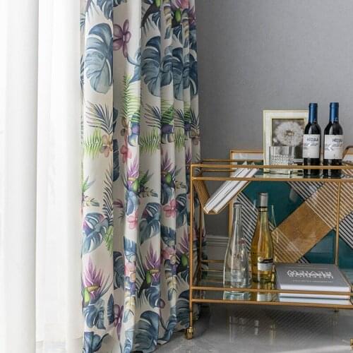 Nordic Style Iris and Birds Curtains for Living Room Bedroom Modern Minimalist Polyester Cotton Printing Curtain Decoration