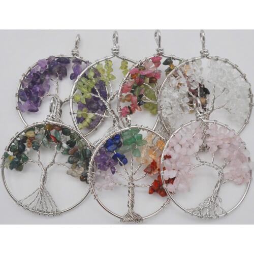 Lucky Handmade Tree of life Crystal/Tourmaline/Labradorite/Garnet/Peridot Olivine Stone Wire Wrap GEM Pendant Jewelry For Gift